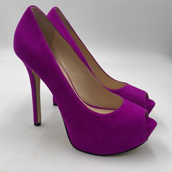 ENZO ANGIOLINI Dark Pink Fuchsia Peep Toe Platform Suede Heels - Picture 4 of 7